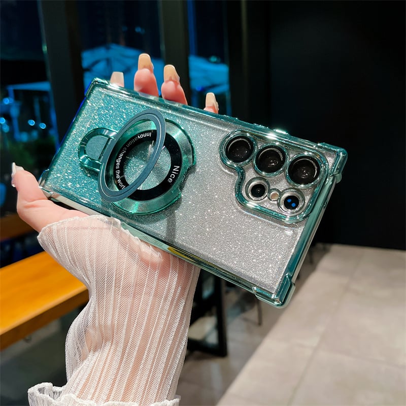 Galvanisierte Glitter Vier Ecken Airbag-Schutz Magnetische Tasche mit unsichtbarem Ständer