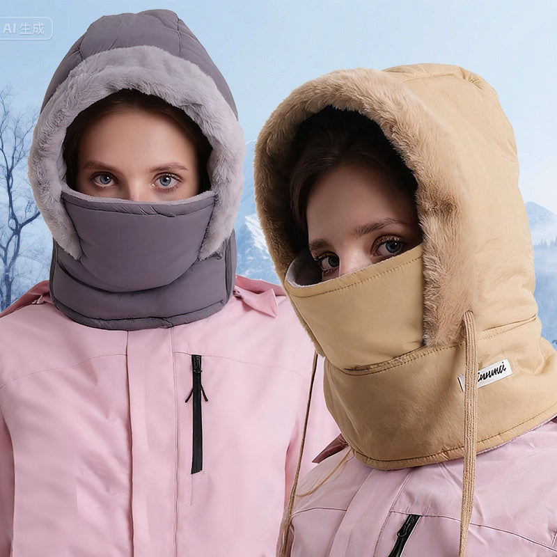 Plüschgefütterte, verdickte Thermomütze mit Gesichtsmaske für Männer und Frauen