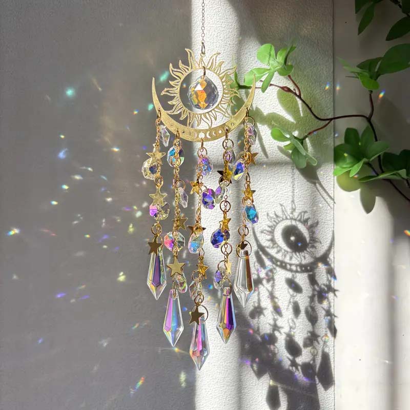 Goldener Flammenmond-Kristallanhänger/Golden Flame Moon Crystal Pendant