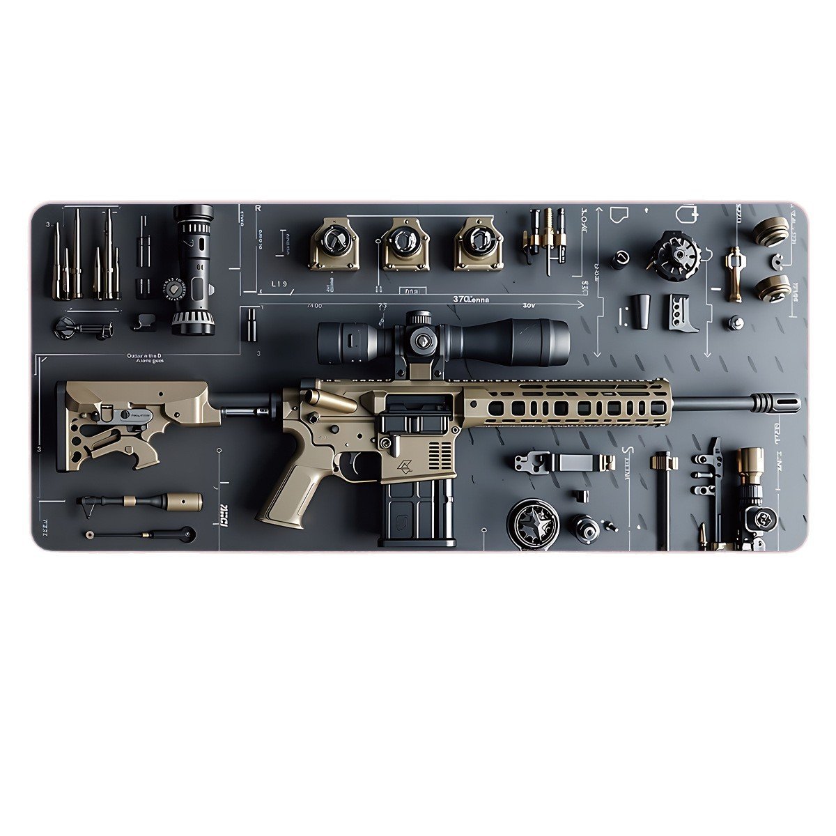 Cool Military Weapon Build Weapon Parts Display Large Gaming Mouse Pad