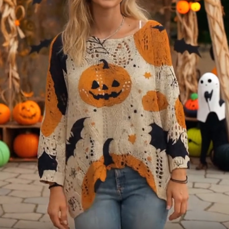 🎃 Hexenhafte Gemütlichkeit – Halloween-Strickpullover mit Kürbis-Motiv