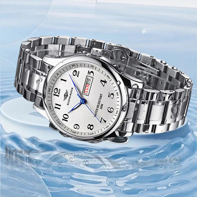 Wasserdichte Quarz-Herrenuhr mit Leuchtziffern und Kalender