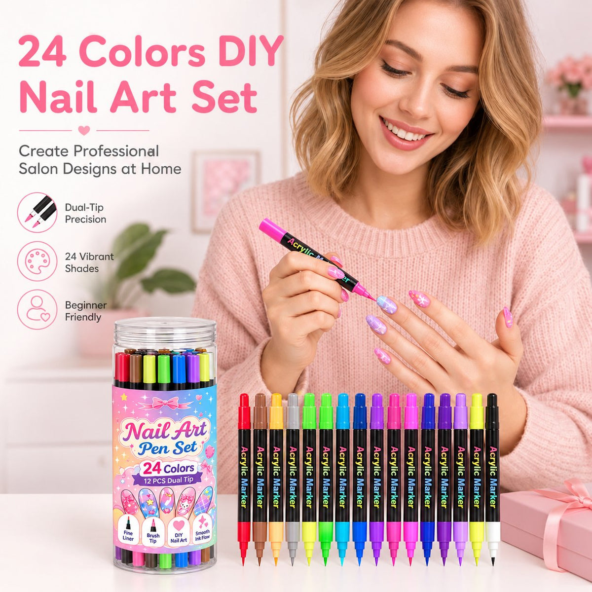💕Letzter Tag – 50 % Rabatt🌈 24 Farben, doppelseitige Nagellackstifte, Set 12