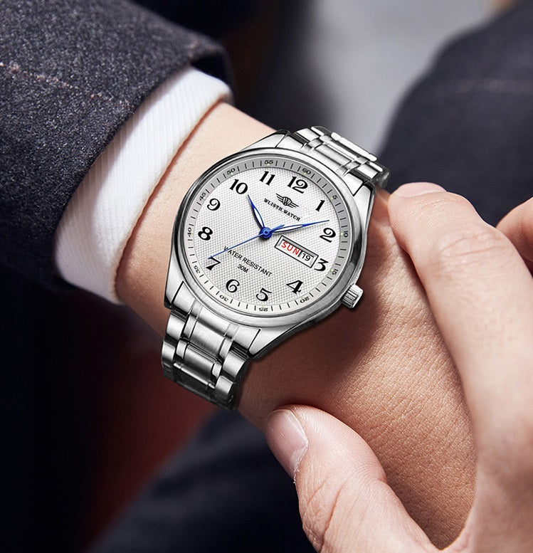 Wasserdichte Quarz-Herrenuhr mit Leuchtziffern und Kalender