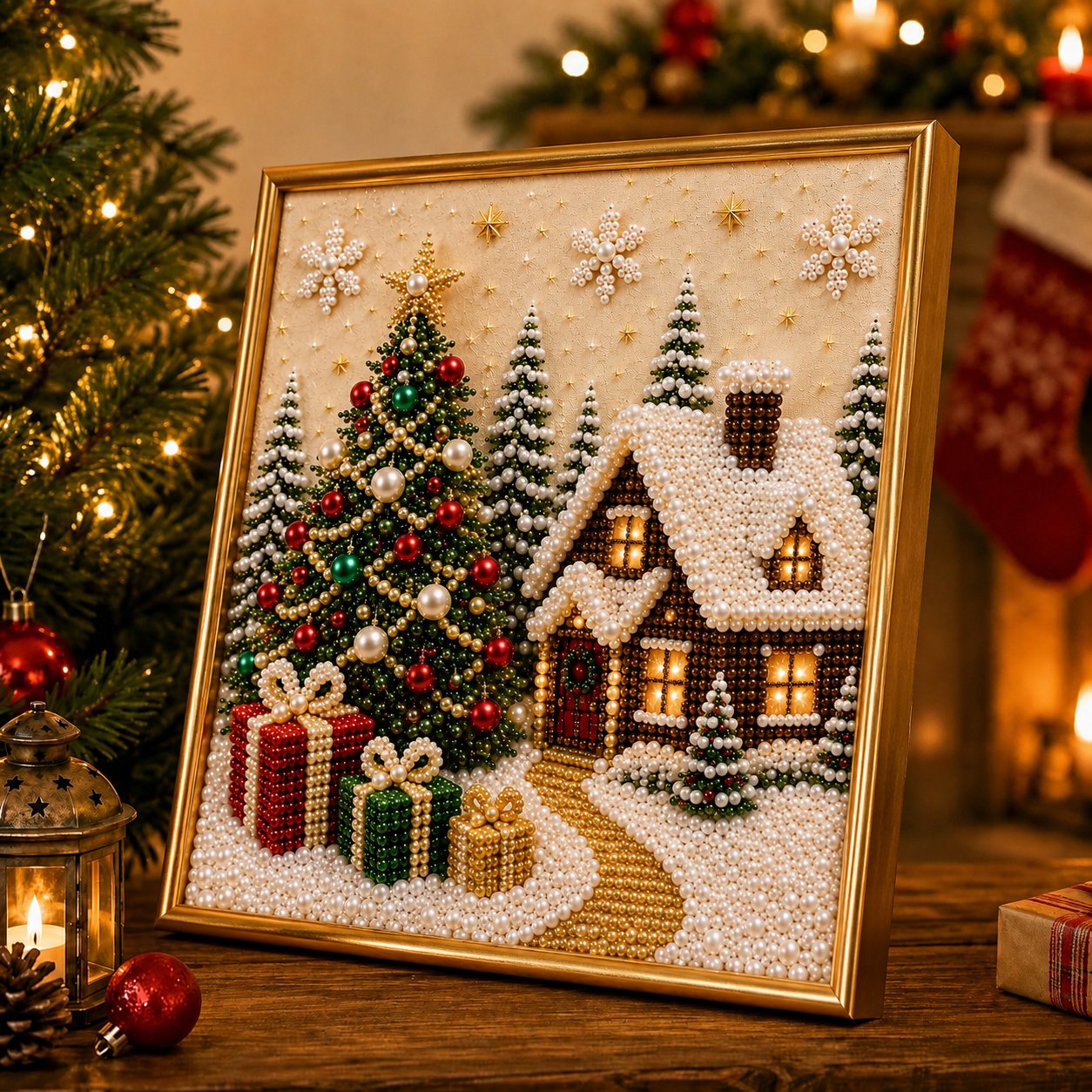 🎄🎅 Premium-3D-Perlen-Weihnachtswandbild-Bastelset | Luxuriöse, beflockte Leinwand mit kratzfesten, lichtbeständigen Perlen – DIY-Weihnachtsdekoration ⛄️❄️