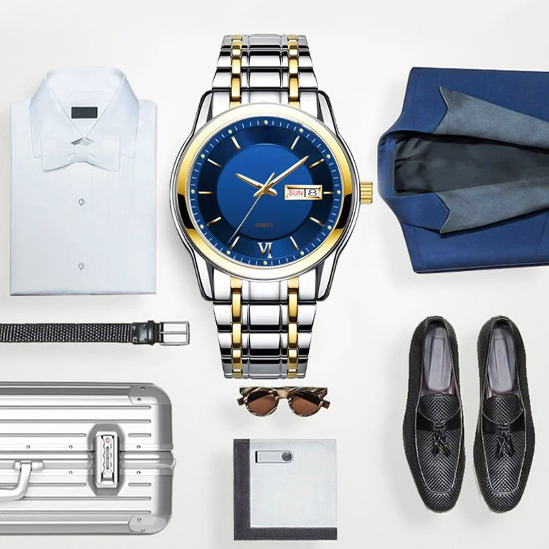 Ultradünne, Wasserdichte Herren-Quarzuhr Mit Doppelkalenderfenster