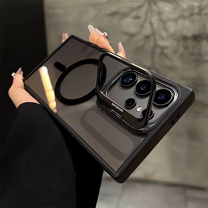 Magnetische transparente Handyhülle mit Metalllinsenhalter für Samsung