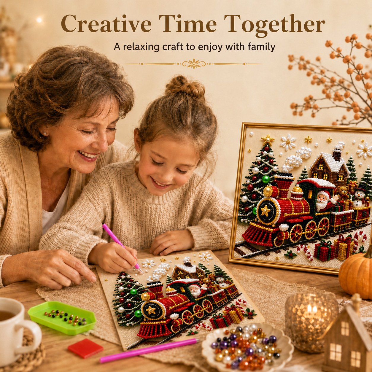 🎄🎅 Premium-3D-Perlen-Weihnachtswandbild-Bastelset | Luxuriöse, beflockte Leinwand mit kratzfesten, lichtbeständigen Perlen – DIY-Weihnachtsdekoration ⛄️❄️