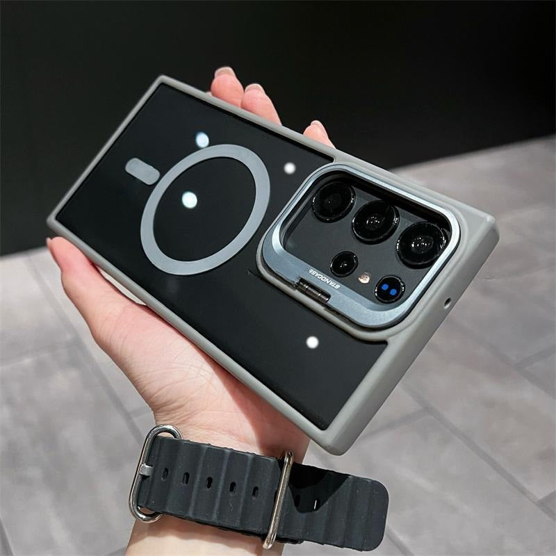 Magnetische transparente Handyhülle mit Metalllinsenhalter für Samsung