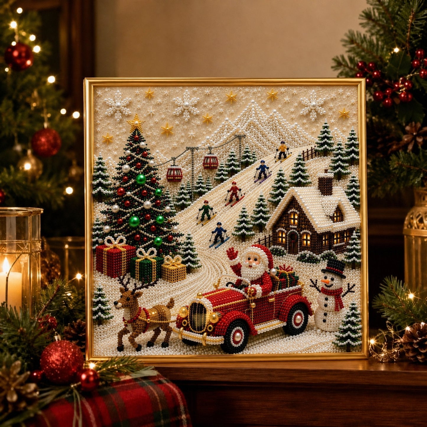 🎄🎅 Premium-3D-Perlen-Weihnachtswandbild-Bastelset | Luxuriöse, beflockte Leinwand mit kratzfesten, lichtbeständigen Perlen – DIY-Weihnachtsdekoration ⛄️❄️