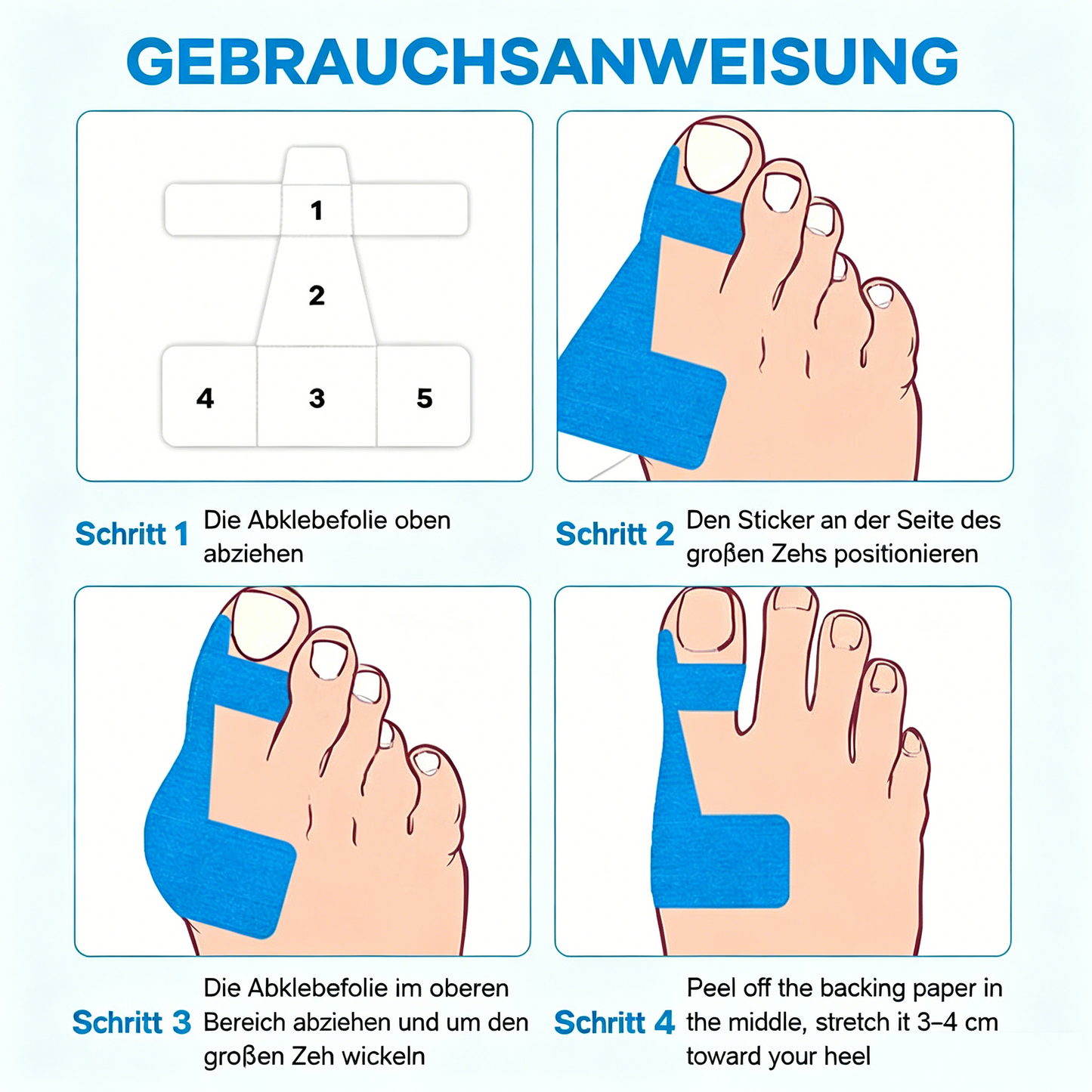 Vorgeschnittenes Kinesiologie-Tape zur Korrektur von Ballenzehen