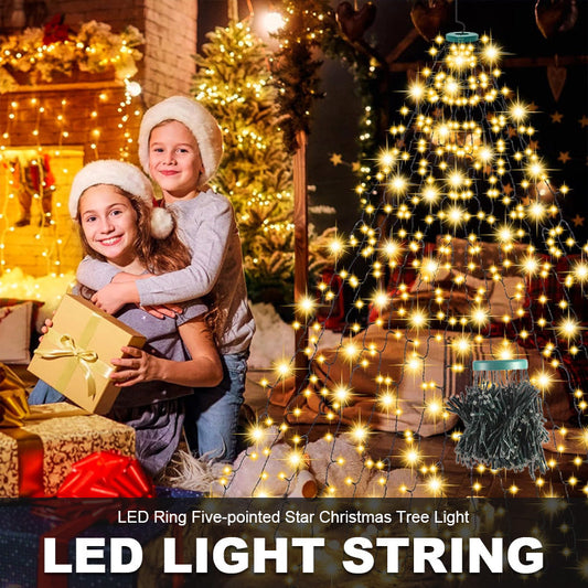 🎄 LED-Ring Fünfzackiger Stern Weihnachtsbaum-Lichterkette 🎄