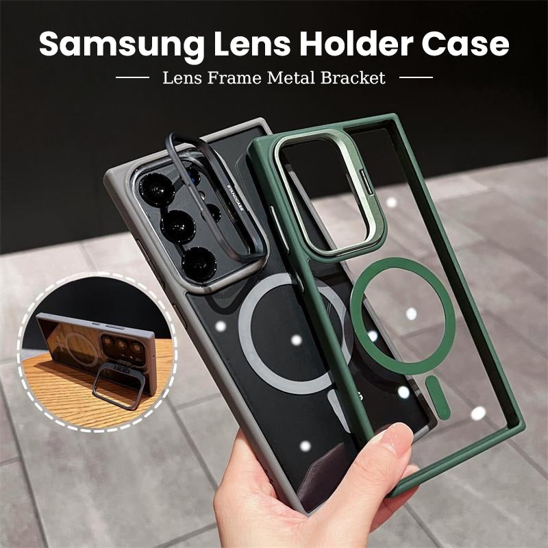 Magnetische transparente Handyhülle mit Metalllinsenhalter für Samsung