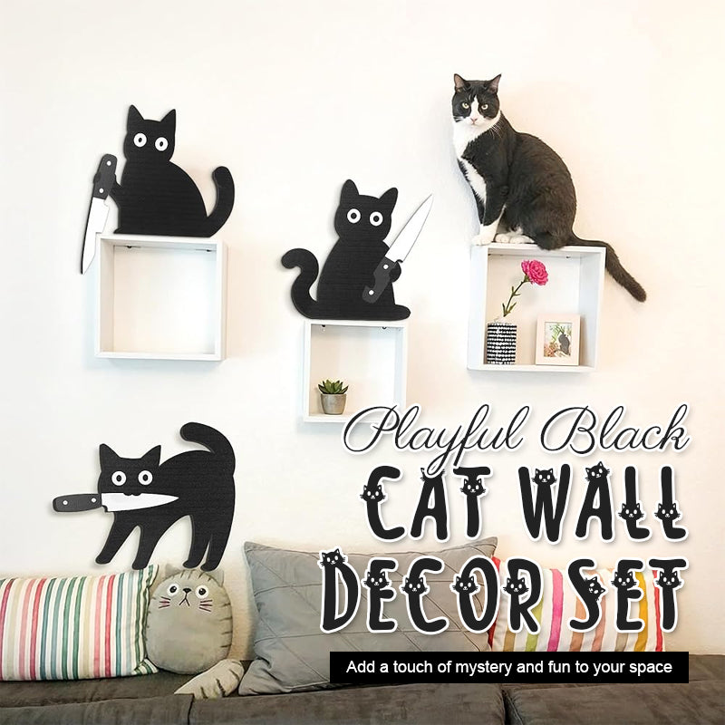 🐈‍⬛ Verspielte schwarze Katzen-Wanddeko, 3er-Set 🎃