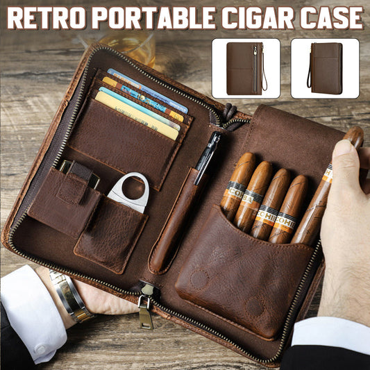 🏆 Tragbare Zigarrenkiste mit Vintage-Motiv und Litschi-Muster