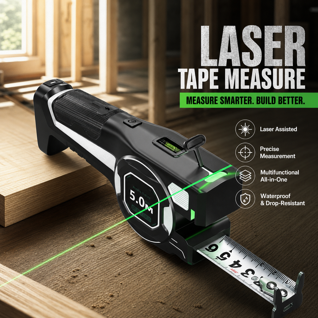 3-in-1 Digital Laser Carpenter’s Distance Measuring Tape — Distance Measurer with Infrared Spirit Level and High-Precision 5m Steel Tape Measure