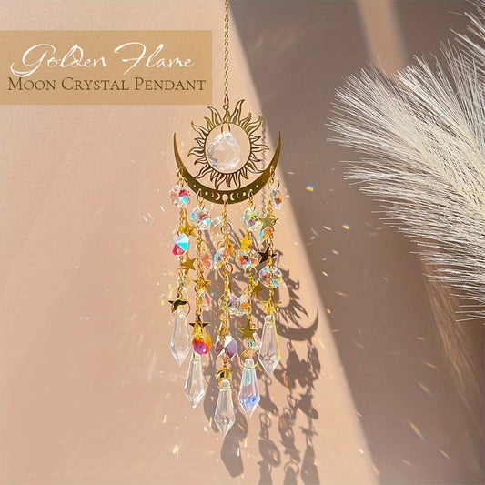 Goldener Flammenmond-Kristallanhänger/Golden Flame Moon Crystal Pendant
