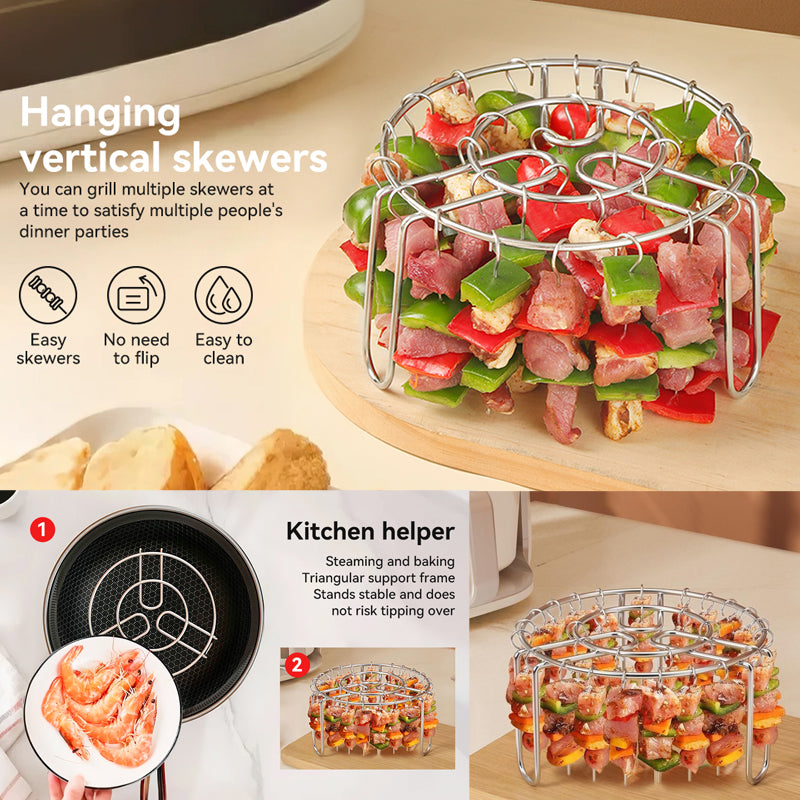 🔥 Spießhalter für Heißluftfritteusen – Vertikaler Kebab-Halter aus Edelstahl für Heißluftfritteusen, Backöfen und selbstgemachte BBQ-Snacks🍢