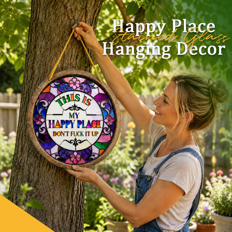 🌈Hängende Dekoration „Happy Place“ im Buntglas-Stil🏡