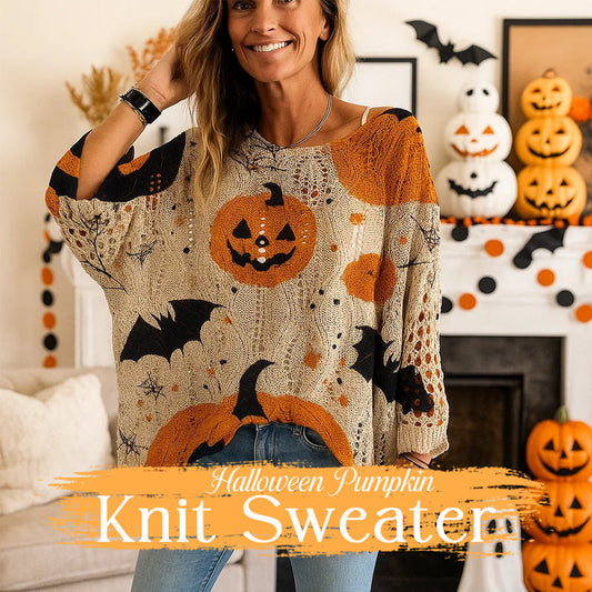 🎃 Hexenhafte Gemütlichkeit – Halloween-Strickpullover mit Kürbis-Motiv
