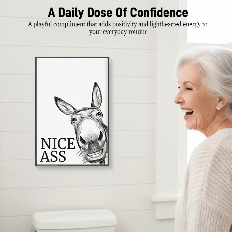 Die „Nice Ass“ freche Esel-Badezimmer-Leinwandkunst Versteckter Humor für pure Freude