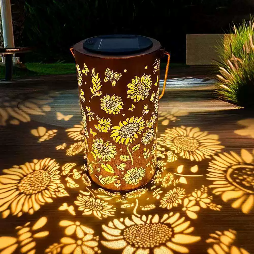 🟌️Farbenfrohe, solarbetriebene Gartenlampe mit Sonnenblumen-Lichteffekt