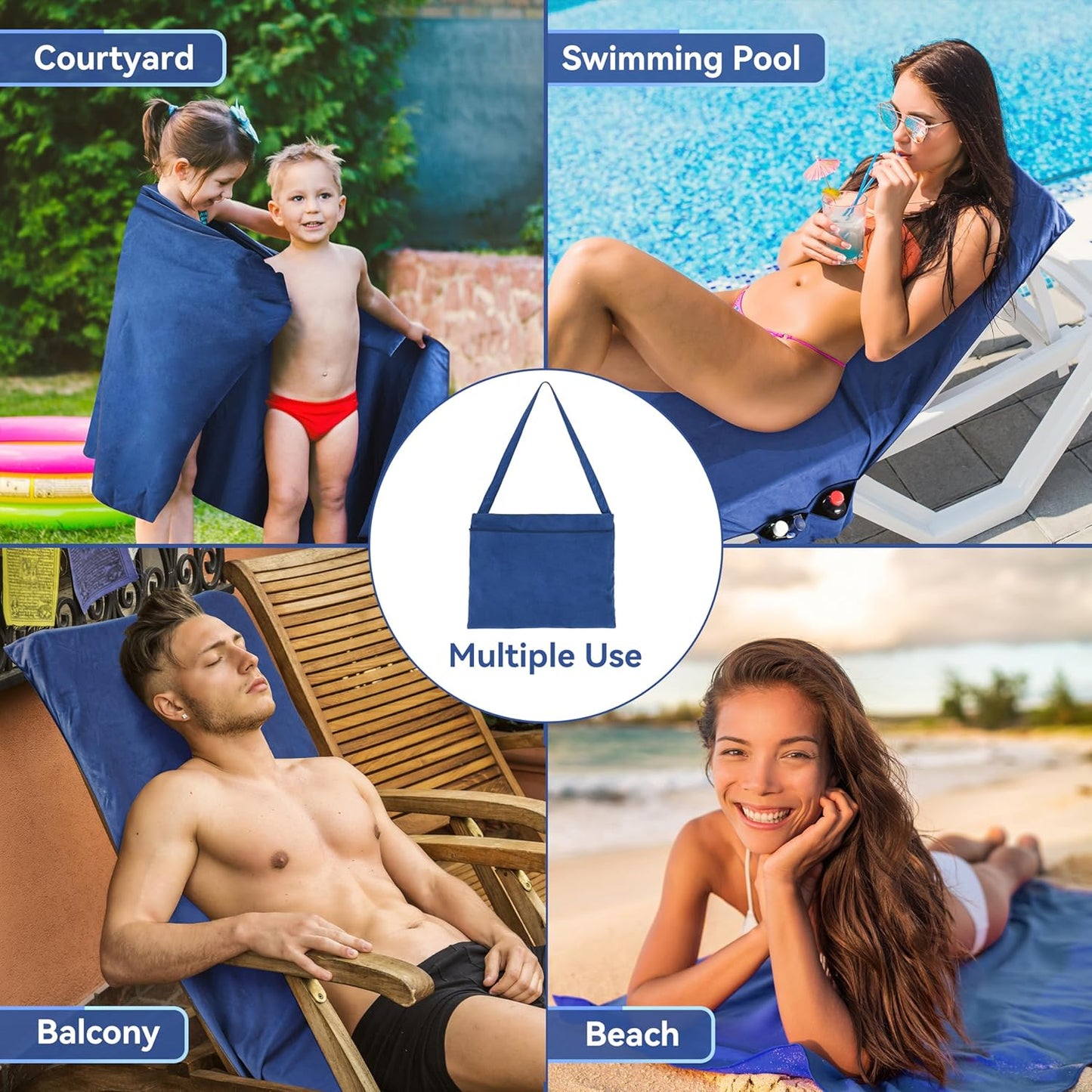 🌞🌊Sonnenliege Handtuch in Tasche mit Taschen Lagerung