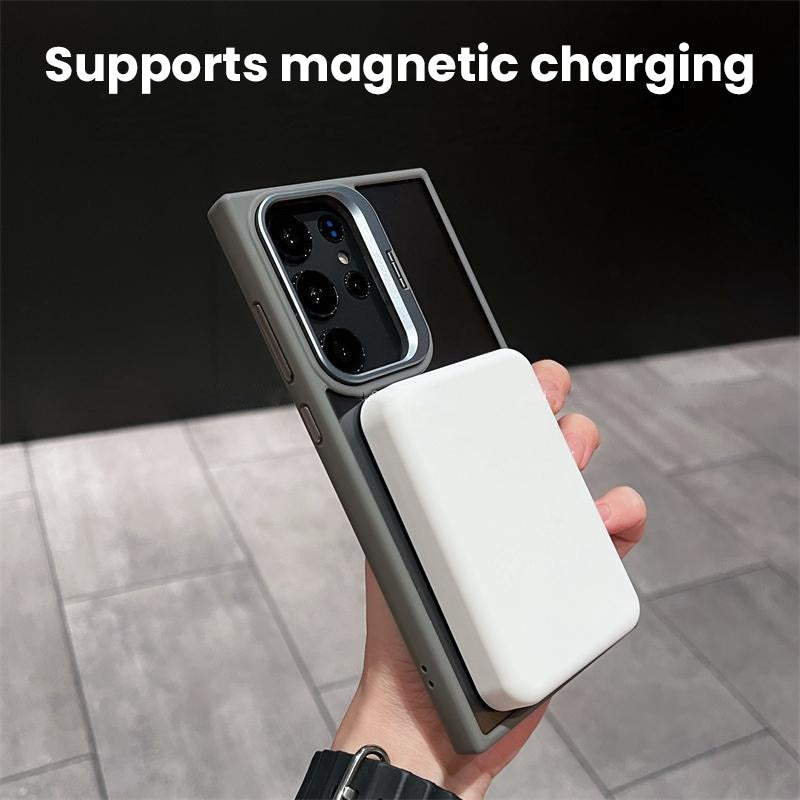 Magnetische transparente Handyhülle mit Metalllinsenhalter für Samsung