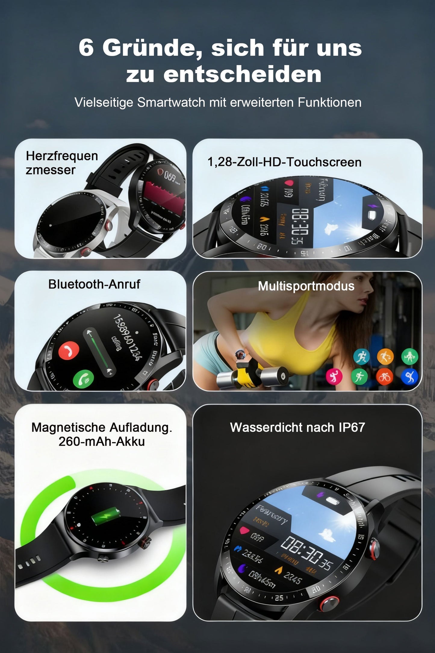 1,28-Zoll-Bildschirm Sport Smartwatch