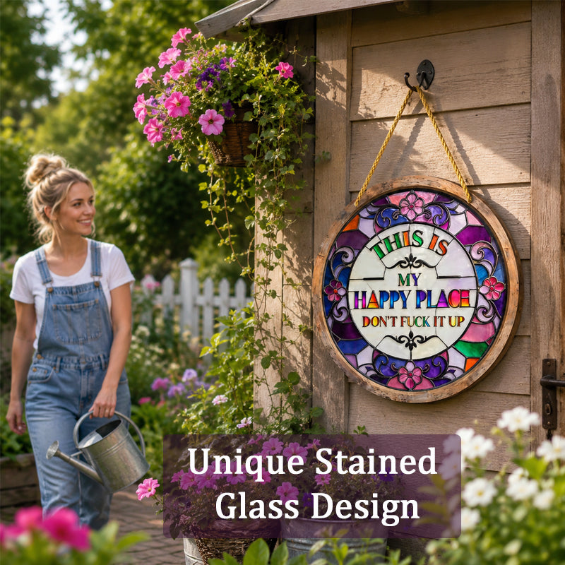 🌈Hängende Dekoration „Happy Place“ im Buntglas-Stil🏡