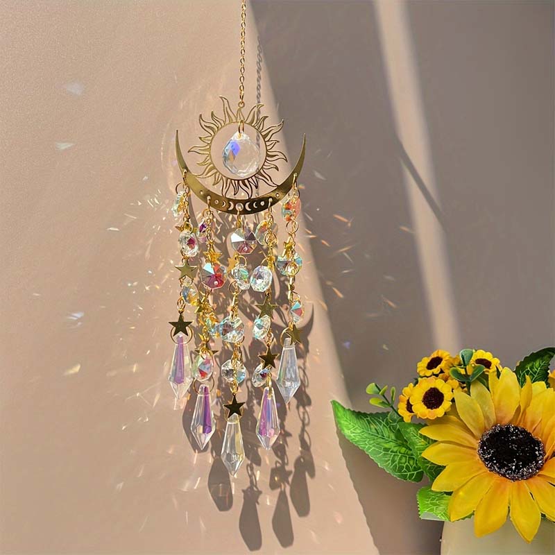 Goldener Flammenmond-Kristallanhänger/Golden Flame Moon Crystal Pendant