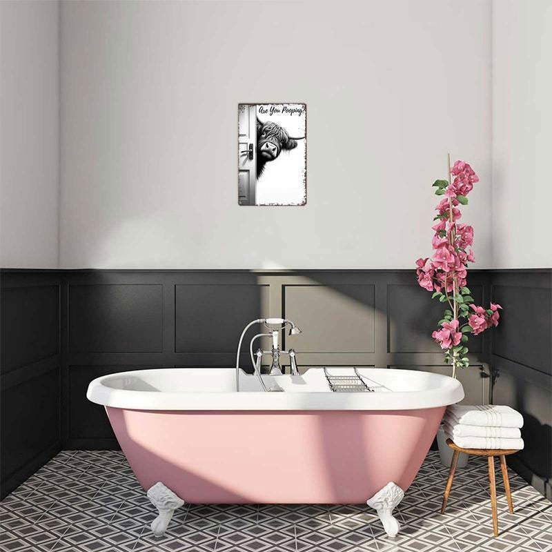 🐄 Der freche Besucher: Vintage-Schild mit Hochlandkuh