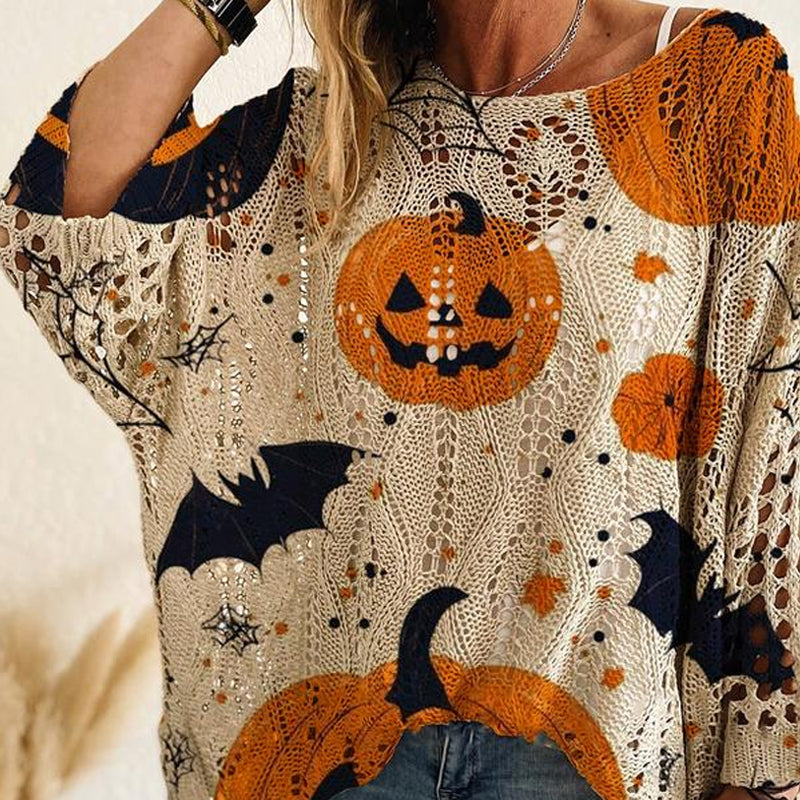 🎃 Hexenhafte Gemütlichkeit – Halloween-Strickpullover mit Kürbis-Motiv