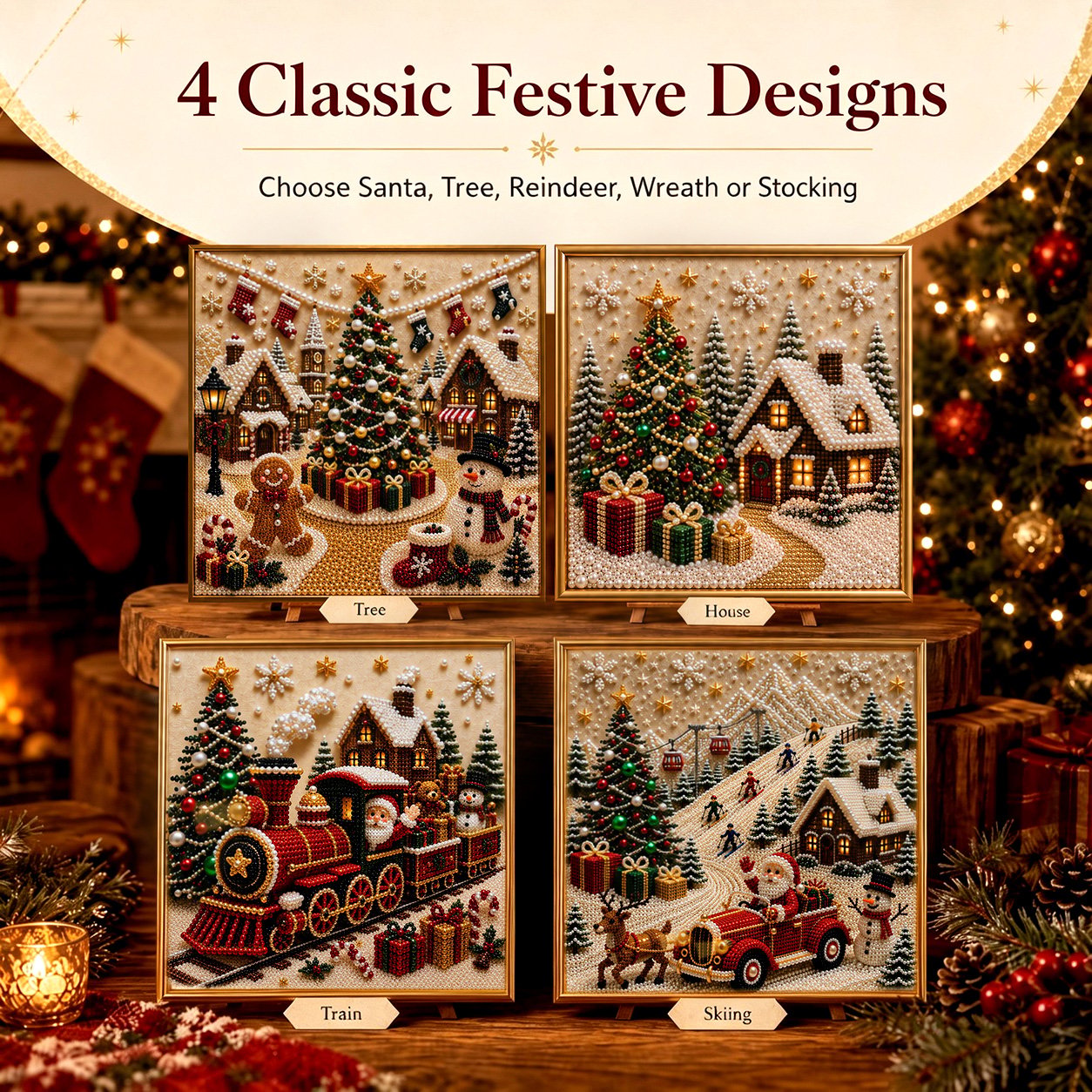 🎄🎅 Premium-3D-Perlen-Weihnachtswandbild-Bastelset | Luxuriöse, beflockte Leinwand mit kratzfesten, lichtbeständigen Perlen – DIY-Weihnachtsdekoration ⛄️❄️