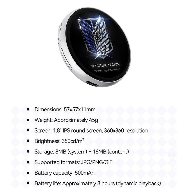 📱 Pixel Touch Digital Badge Screen – 📸 500 mAh Leichtgewichtiger Foto-/Video-/GIF-Pin
