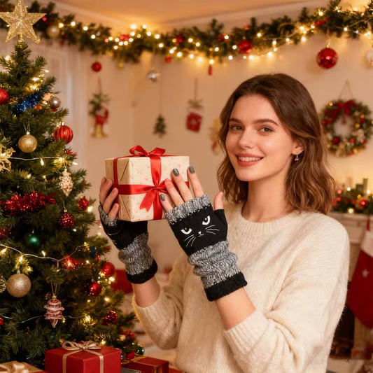 🐱 Niedliche Strickhandschuhe für Damen mit Katzenmotiv – für warme Hände und freie Finger🧶