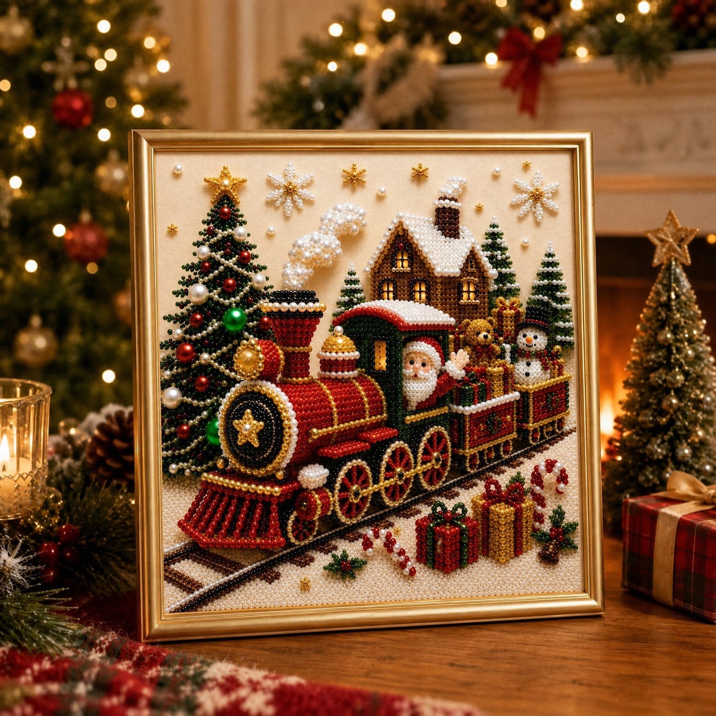🎄🎅 Premium-3D-Perlen-Weihnachtswandbild-Bastelset | Luxuriöse, beflockte Leinwand mit kratzfesten, lichtbeständigen Perlen – DIY-Weihnachtsdekoration ⛄️❄️