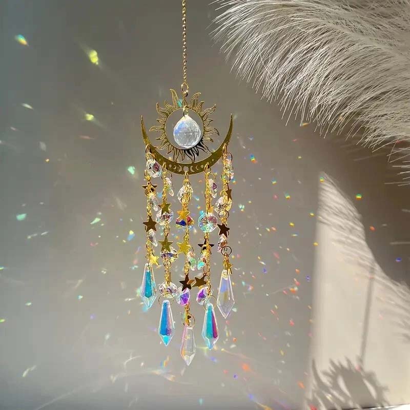 Goldener Flammenmond-Kristallanhänger/Golden Flame Moon Crystal Pendant