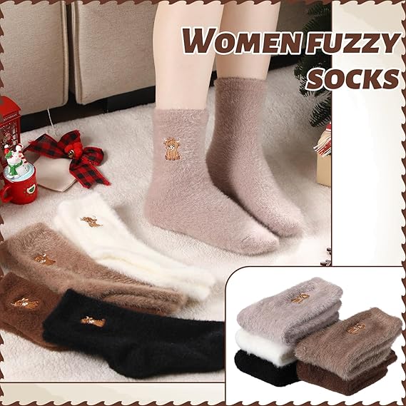 🔥Süße, warme Plüschsocken für Damen mit Highland-Kuh-Stickerei