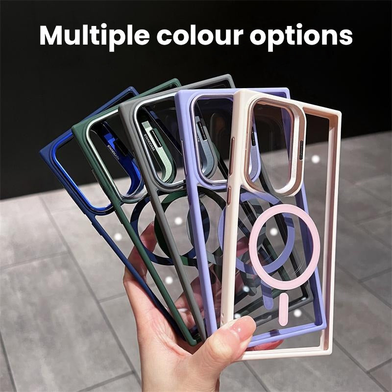 Magnetische transparente Handyhülle mit Metalllinsenhalter für Samsung