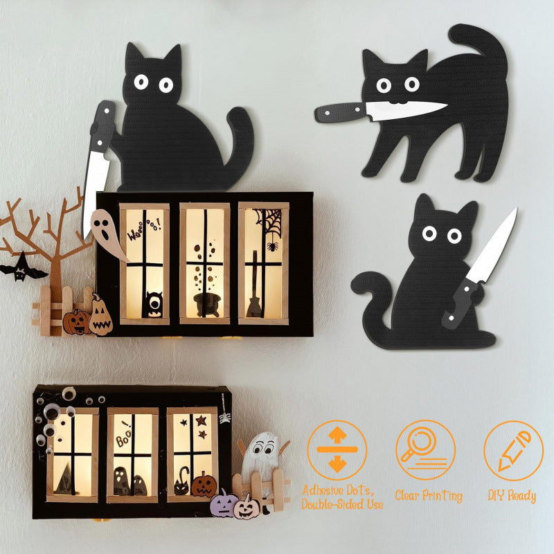 🐈‍⬛ Verspielte schwarze Katzen-Wanddeko, 3er-Set 🎃