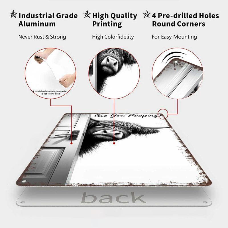 🐄 Der freche Besucher: Vintage-Schild mit Hochlandkuh