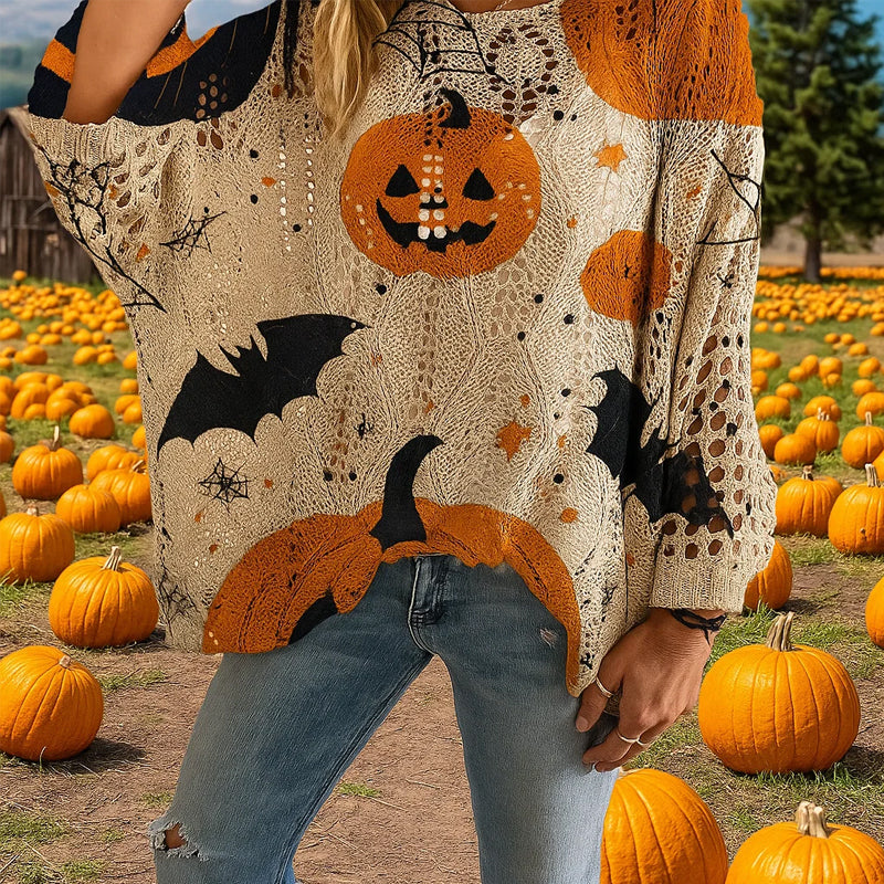 🎃 Hexenhafte Gemütlichkeit – Halloween-Strickpullover mit Kürbis-Motiv