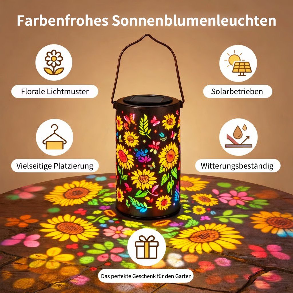 🟌️Farbenfrohe, solarbetriebene Gartenlampe mit Sonnenblumen-Lichteffekt