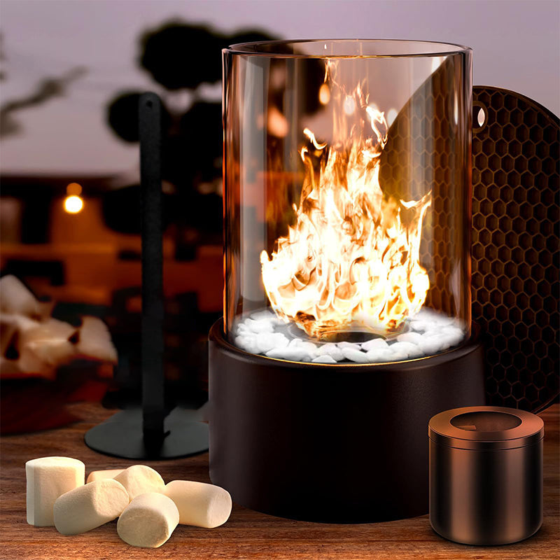 🏠 Tischkamin aus Glas & Metall – Tragbar, Rauchfrei für Drinnen & Draußen, Mit Ethanol-Brenner & Gemütliches Deko-Akzent Für Ihr Zuhause ✨