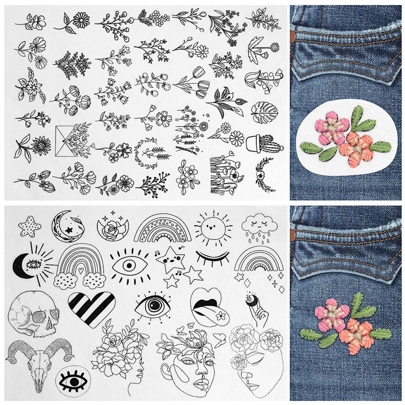 🌸Blumenlinien Entworfene Blumenbordürenmuster Stickmuster – Stick & Stitch für Anfänge