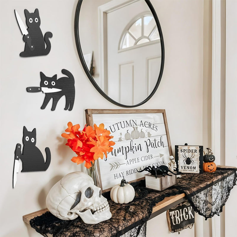 🐈‍⬛ Verspielte schwarze Katzen-Wanddeko, 3er-Set 🎃