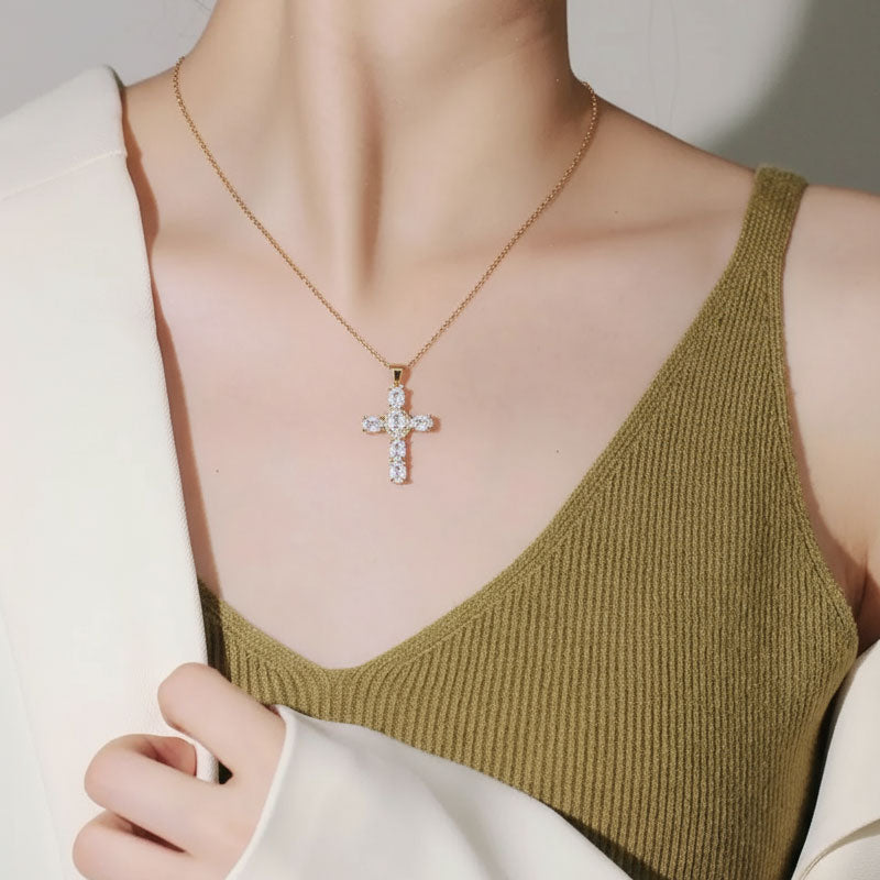 ✨Bunte Halskette mit Strass-Kreuzanhänger
