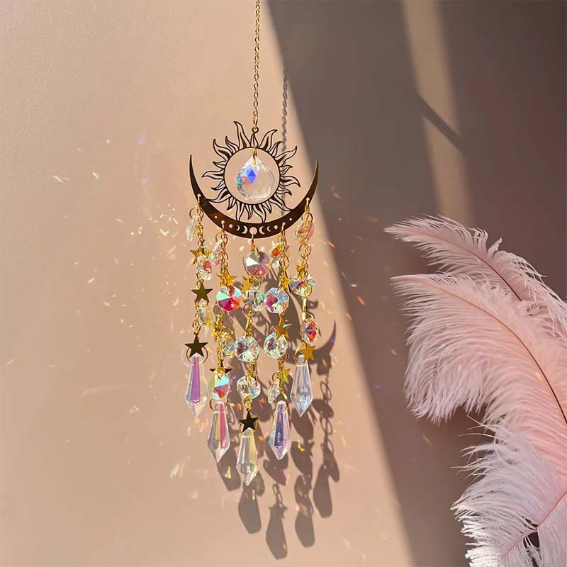 Goldener Flammenmond-Kristallanhänger/Golden Flame Moon Crystal Pendant