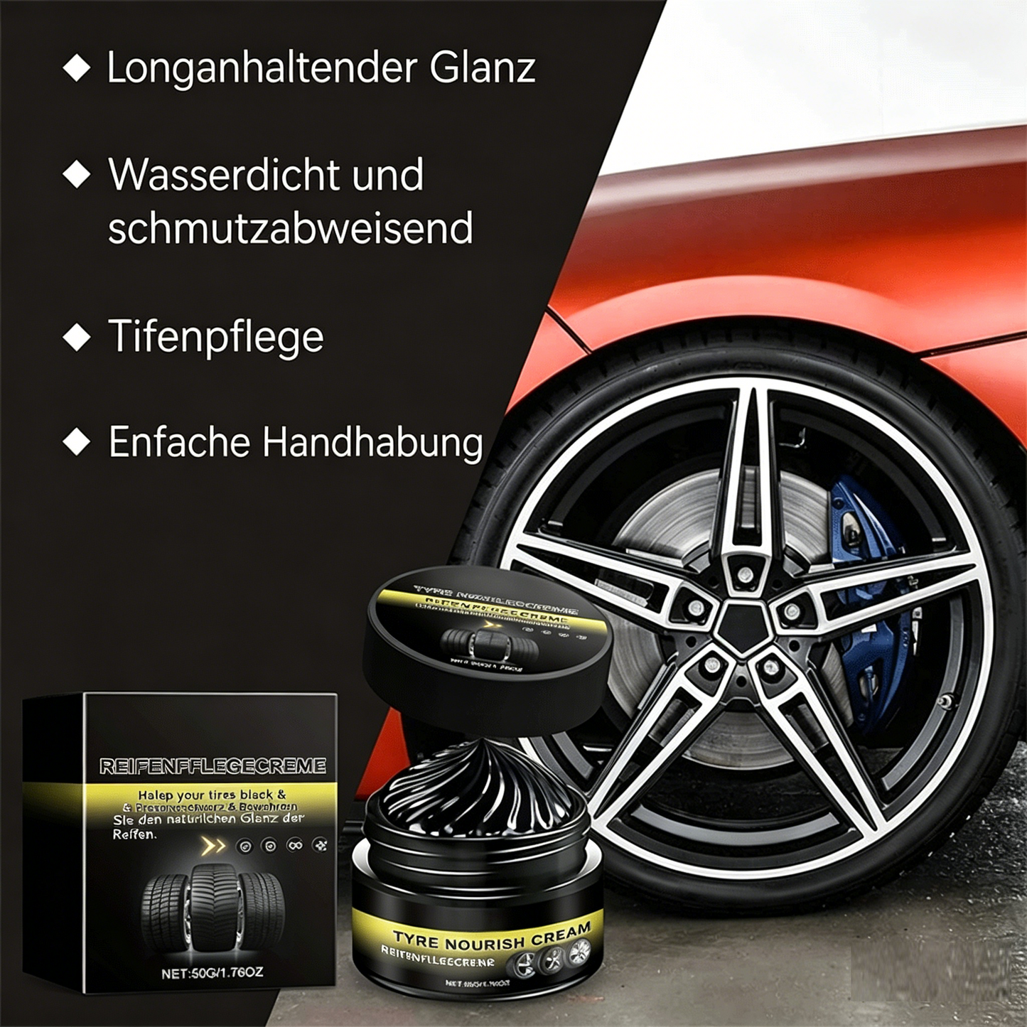 🔥Reifenwachs – sorgt für strahlenden Schwarzglanz, schützt vor UV-Strahlung und weist Schmutz ab 🚗
